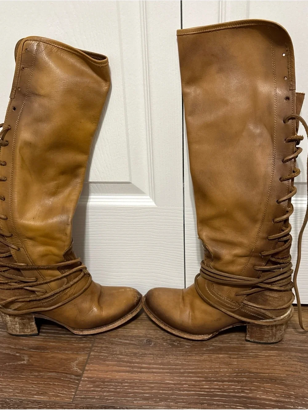 Freebird by Steven Coal Women's Tan Leather Lace-Up Knee High Boots Size 8